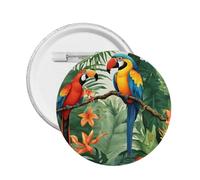 Macaw and Toucan Perching of Rainforests -Print Custom Round Enamel Pin - Alloy Metal Lapel Badge For Jacket, Bag, Gift Idea.