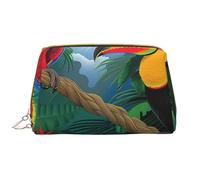 Macaw and Toucan Perching Printed Makeup Bag for Women Portable Leather Make up Bag Travel Zipper Cosmetic Bags Organizer