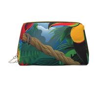Macaw and Toucan Perching Printed Small Makeup Bag Portable Leather Make up Bag Travel Zipper Cosmetic Bags Organizer for Women