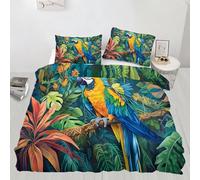 Macaw Bedding Set King Plants Parrot Duvet Cover with 2 Shams Tropical Rainforest Soft Lightweight, Easy Care for Adults Guest Rooms (220x230cm)