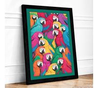 Macaw Gathering Modern Framed Wall Art Print A1 (84.1×59.4cm) Black, Wall Decor for Living Room, Bedroom, Office & Home, Ready to Hang, Art Gift