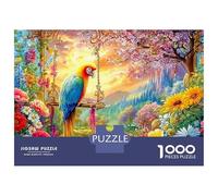 Macaw on A Floral Swing in A Garden 1000 Piece Jigsaw Puzzle Colorful Parrot Recycled Cardboard, Great Gift for All Ages 70x50cm/1000pcs