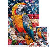 Macaw on American Flag 1000 Teenager Pieces Jigsaw Puzzle Stimulate Focus And Mental Precision Serene Soothing Leisure Game (38x52cm)