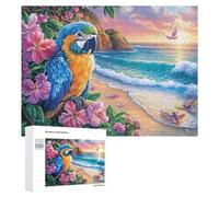 Macaw on Flower Branch at Sunset Beach 500 Piece Jigsaw Puzzle for Adults Indoor Brain Workout Logical Mastery Gift for Challenge Lovers 500 PCS