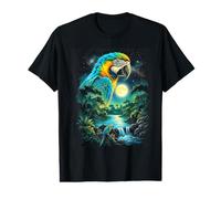 Macaw Parrot Bird Tropical Rain Forest Moonlight Value Graphic T-Shirt