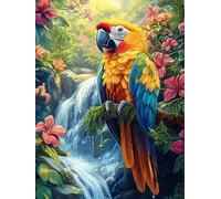 Macaw Parrot by A Waterfall 500 Piece Pack DIY Jigsaw Puzzle Wildlife Pet Collectors Cognitive Development Educational Decorative Puzzle Gifts for Adults Rigid Cardboard 500 PCS