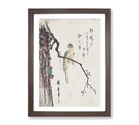 Macaw Parrot By Utagawa Hiroshige Asian Japanese Framed Wall Art Print, Ready to Hang Picture for Living Room Bedroom Home Office Décor, Walnut A4 (34 x 25 cm)