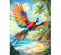 Macaw Parrot on A Tropical Beach 300 Pc Classic Jigsaw Puzzle Science Fiction Magical Dream Puzzle for Adults Hard Challenging Hobby Home Decor Poster Eco Friendly Material 300 PCS