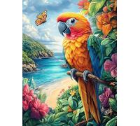 Macaw Parrot on A Tropical Beach 300 Piece Jigsaw Puzzle for Adults Science Fiction Magical Dream Jigsaw Living Room Focal Point Whimsical Challenging Puzzle Stress Relief Activity 300 PC