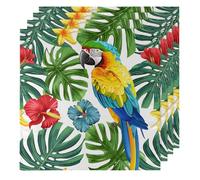 Macaw Parrot Tropical Leave Flower Cloth Napkins Set of 4, Dinner Napkins Cloth 50 x 50 cm, Soft & Comfortable Reusable Napkin for Party Wedding Napkins