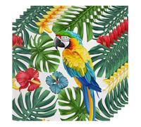 Macaw Parrot Tropical Leave Flower Cloth Napkins Set of 6, Dinner Napkins Cloth 50 x 50 cm, Soft & Comfortable Reusable Napkin for Party Wedding Napkins