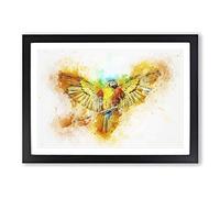 Macaw Parrot with Wide Wings in Abstract Framed Print | A2 Black Framed Wall Art | Ready to Hang | Abstract Animal Picture | Living Room Bedroom Lounge Office