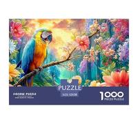 Macaw Perched, Bright Flowers And Sunlit Woods 1000 Piece Jigsaw Puzzle Parrot Classic Jigsaw Puzzles for Kids & Adults 52x38cm/1000pcs
