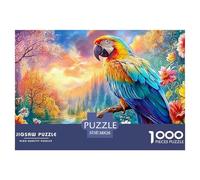 Macaw Perches on Branch by River And Flowers 1000-Piece Jigsaw Puzzle Parrot Brain Training for Adults & Kids 38x26cm/1000pcs