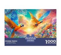 Macaws Soar over Coastal Village And Flowers 1000-Piece Jigsaw Puzzle Parrot Family Puzzle Game for All Ages 38x26cm/1000pcs