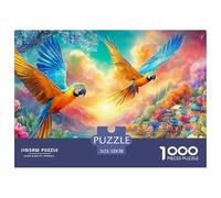 Macaws Soar over Coastal Village And Flowers 1000-Piece Jigsaw Puzzle Parrot Ideal for Men, Women, Elders & Seniors 52x38cm/1000pcs