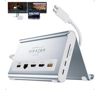 MacBook Docking Station Dual Monitor 4K@60Hz for MacBook Pro/Air M4/M5 | PULWTOP Macbook Pro Stand USB C Dock with 2 HDMI, Gigabit Ethernet, 3 USB 10Gbps, SD/TF, Audio,PD for Home & office, Sky Blue
