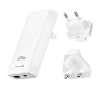 MacBook Laptop GaN 65W Travel Charger USB-C and USB Ports EU / UK / US Plugs