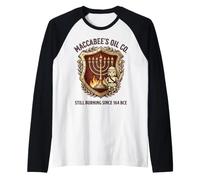 Maccabee's Oil Co. Still Burning Since 164 BCE Menorah Crest Raglan Baseball Tee