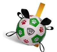 Maccabi Interactive Dog Soccer Ball for Dogs, 6” with Straps & Grab Tabs, Floats on Water, Fetch & Training Toy for Small/Medium Dogs, Herding Breeds, Waterproof Non-Toxic - ProBall Pets - Green Red