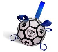 Maccabi Interactive Dog Soccer Ball for Dogs, 6” with Straps & Grab Tabs, Floats on Water, Fetch & Training Toy for Small/Medium Dogs, Herding Breeds, Waterproof Non-Toxic - ProBall Pets - White Blue