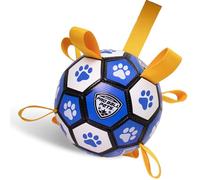Maccabi Interactive Dog Soccer Ball for Dogs, 6” with Straps & Grab Tabs, Floats on Water, Fetch & Training Toy for Small/Medium Dogs, Herding Breeds, Waterproof Non-Toxic - ProBall Pets - Blue White