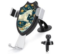 maccbn 3 in 1 Universal Car Phone Mount Adjustable Suction Cup A White Magic Horse Cell Phone Holder with Metal Hook Clip for Vent Windshield Dashboard Car Accessories Auto Interior Decoration Gift