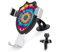 maccbn 3 in 1 Universal Car Phone Mount Adjustable Suction Cup Tie Dye Pattern Cell Phone Holder with Metal Hook Clip for Vent Windshield Dashboard Car Accessories Auto Interior Decoration Gift