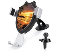 maccbn 3 in 1 Universal Car Phone Mount Adjustable Suction Cup Tropical Beach Sunset Cell Phone Holder with Metal Hook Clip for Vent Windshield Dashboard Car Accessories Auto Interior Decoration Gift