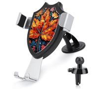 maccbn 3 in 1 Universal Car Phone Mount Adjustable Suction Cup Yellow Maple Leaves Cell Phone Holder with Metal Hook Clip for Vent Windshield Dashboard Car Accessories Auto Interior Decoration Gift
