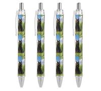 maccbn 4 PCS 0.5mm Retractable Gel Pen Smooth Liquid Black Ink Cat on The Grass Rollerball Pens with Ergonomic Comfort Grip Quick-Dry & Smudge-Free Refillable Office Writing Pens for Professionals