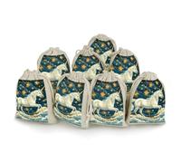 maccbn 8 Pack Natural Cotton Drawstring Bags Reusable Muslin Bag Empty Gift Bags A White Magic Horse Pouches for Tea Jewelry Sachet Wedding Party Favors Storage Holiday Gifts 5x7 Inch