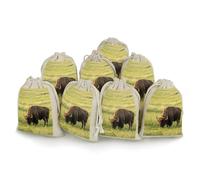 maccbn 8 Pack Natural Cotton Drawstring Bags Reusable Muslin Bag Empty Gift Bags Bison Eats Grass Pouches for Tea Jewelry Sachet Wedding Party Favors Storage Holiday Gifts 5x7 Inch