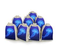 maccbn 8 Pack Natural Cotton Drawstring Bags Reusable Muslin Bag Empty Gift Bags Blue Jellyfish Pouches for Tea Jewelry Sachet Wedding Party Favors Storage Holiday Gifts 5x7 Inch