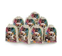 maccbn 8 Pack Natural Cotton Drawstring Bags Reusable Muslin Bag Empty Gift Bags Butterfly Skull Hippie Pouches for Tea Jewelry Sachet Wedding Party Favors Storage Holiday Gifts 5x7 Inch