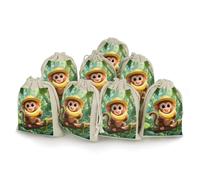 maccbn 8 Pack Natural Cotton Drawstring Bags Reusable Muslin Bag Empty Gift Bags Cute Monkeys Pouches for Tea Jewelry Sachet Wedding Party Favors Storage Holiday Gifts 5x7 Inch