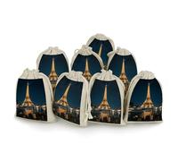 maccbn 8 Pack Natural Cotton Drawstring Bags Reusable Muslin Bag Empty Gift Bags Eiffel Tower Pouches for Tea Jewelry Sachet Wedding Party Favors Storage Holiday Gifts 5x7 Inch