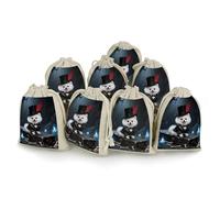 maccbn 8 Pack Natural Cotton Drawstring Bags Reusable Muslin Bag Empty Gift Bags Gothic Hat-wearing Dog Pouches for Tea Jewelry Sachet Wedding Party Favors Storage Holiday Gifts 5x7 Inch