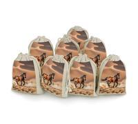 maccbn 8 Pack Natural Cotton Drawstring Bags Reusable Muslin Bag Empty Gift Bags Horse Running in Desert Pouches for Tea Jewelry Sachet Wedding Party Favors Storage Holiday Gifts 5x7 Inch