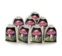 maccbn 8 Pack Natural Cotton Drawstring Bags Reusable Muslin Bag Empty Gift Bags Mushrooms in The Grass Pouches for Tea Jewelry Sachet Wedding Party Favors Storage Holiday Gifts 5x7 Inch