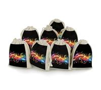 maccbn 8 Pack Natural Cotton Drawstring Bags Reusable Muslin Bag Empty Gift Bags Rainbow Musical Note Pouches for Tea Jewelry Sachet Wedding Party Favors Storage Holiday Gifts 5x7 Inch