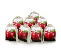 maccbn 8 Pack Natural Cotton Drawstring Bags Reusable Muslin Bag Empty Gift Bags Red Apple Fruit Pouches for Tea Jewelry Sachet Wedding Party Favors Storage Holiday Gifts 5x7 Inch