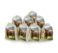 maccbn 8 Pack Natural Cotton Drawstring Bags Reusable Muslin Bag Empty Gift Bags Scottish Cattle Pouches for Tea Jewelry Sachet Wedding Party Favors Storage Holiday Gifts 5x7 Inch