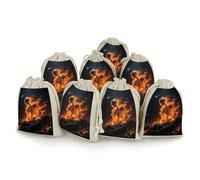 maccbn 8 Pack Natural Cotton Drawstring Bags Reusable Muslin Bag Empty Gift Bags Skulls Burning Fire Pouches for Tea Jewelry Sachet Wedding Party Favors Storage Holiday Gifts 5x7 Inch