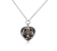 maccbn Bear Eats Fish Pet Urn Necklace for Ashes Waterproof Heart Memorial Pendant with Filling Kit 27.6" Adjustable Chain Cremation Keepsake Jewelry for Dog Cat Sympathy Gift for Pet Lovers