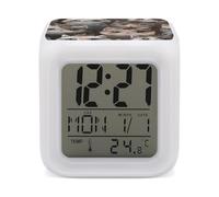 maccbn Big Eyes Cat LED Digital Alarm Clock 7 Color Changing Wake Up Clock with Temperature Date Snooze Display Battery Operated Night Light Silent Beside Lamp for Bedroom