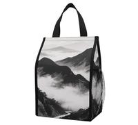 maccbn Black White Mountain Insulated Lunch Bag Box, 12L Capacity with Dual Side Pockets, Foldable Cooler Tote, Leakproof Lunch Cooler Bag, Reusable Picnic Tote Bags for Work Travel Office Beach