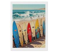 maccbn California Surfboards 5D Diamond Painting Kit for Adults - DIY Diamond Art Kits with Drill Tools Full Round Drill Gem Painting for Home Wall Decor, Beginner-Friendly Craft Set Gift 12x16