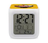 maccbn Cartoon Hotpot Doodle LED Digital Alarm Clock 7 Color Changing Wake Up Clock with Temperature Date Snooze Display Battery Operated Night Light Silent Beside Lamp for Bedroom
