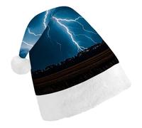 maccbn Christmas Lightning Strikes Thunderstorms Santa Hat Stretchable Xmas Hat Festive Holiday Party Supply for Caroling New Year Cosplay